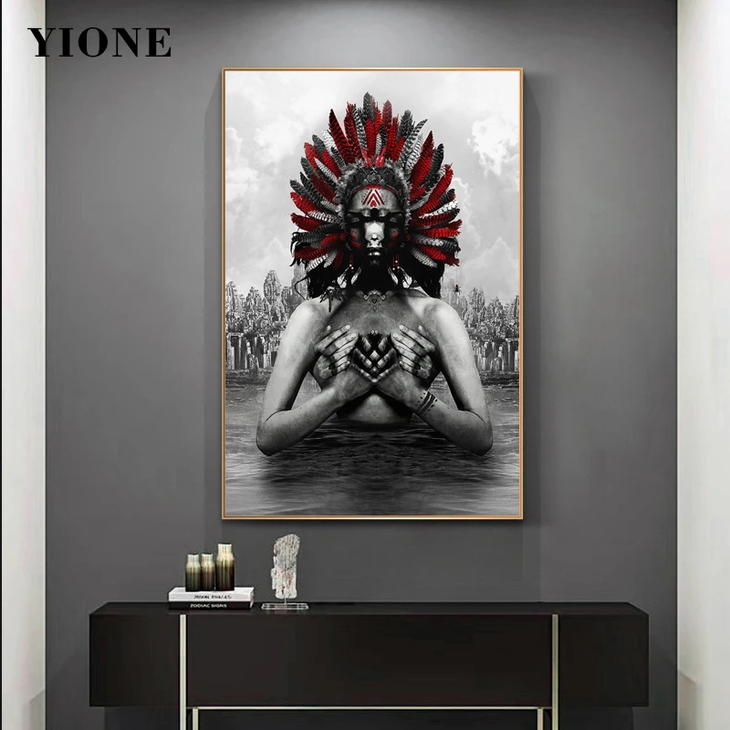 

Indian Tribe Man River God Abstract Figure Canvas Painting Black and White Portrait Poster Wall Art Picture Prints Home Decor