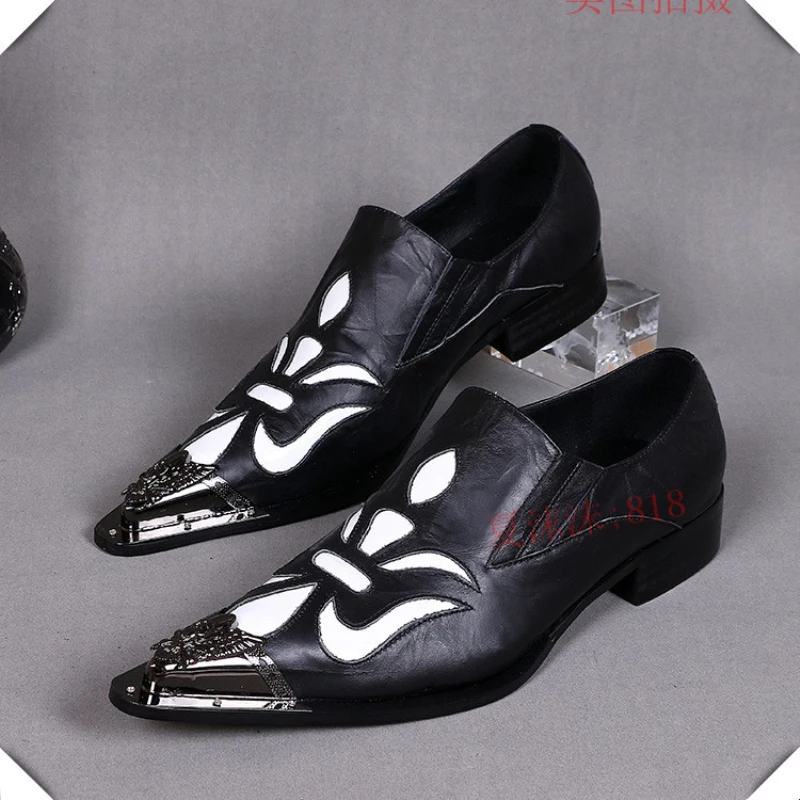 

Christia Bella Classic Bullock Carved Pointed Toe Men's Party Shoes Plus Size Fashion White Print Genuine Leather Man Prom Shoes