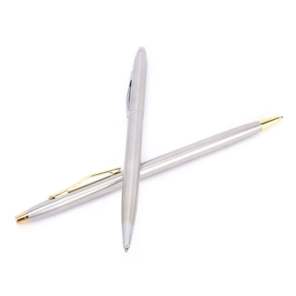 

1pc Stainless Steel Rods Rotating Metal Ballpoint Pen Business All-steel Gold Folder Gift Stationery Ballpen