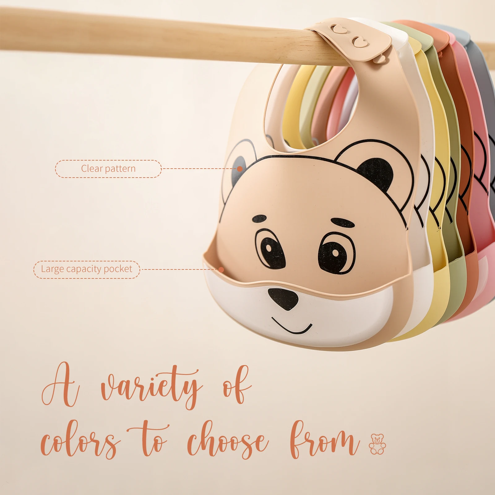 Baberos impermeables de oso de dibujos animados para beb&eacute;, delantal ajustable de silicona para ni&ntilde;os, alimentaci&oacute;n, vajilla sin BPA, 1 unidad-2