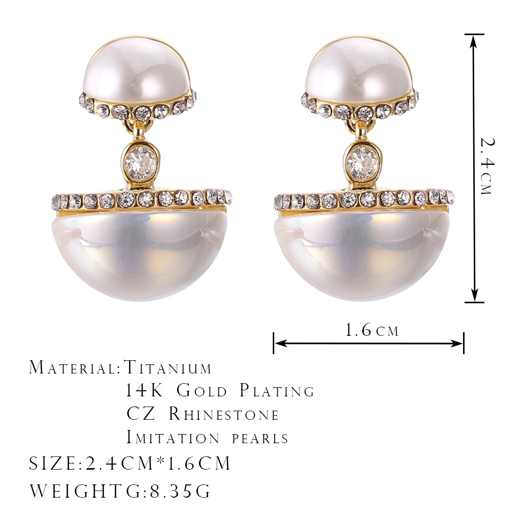 

ONYSS Earrings 2021 Trend Jewelery Women Cross Piercing CZ Rhinestone Dangling Earrings Semicircular Shape Pearl Earring Jewelry