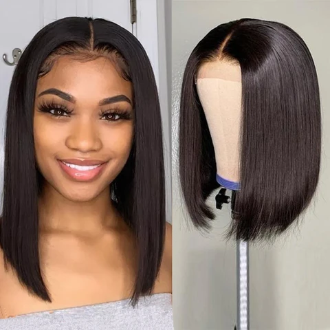 250% Плотность Боб Парики 13x4 Полный Парик Фронта Шнурка Короткие Прямые Парики Человеческих Волос Натуральные Черные Прямые Боб Парики Человеческих Волос Для Женщин