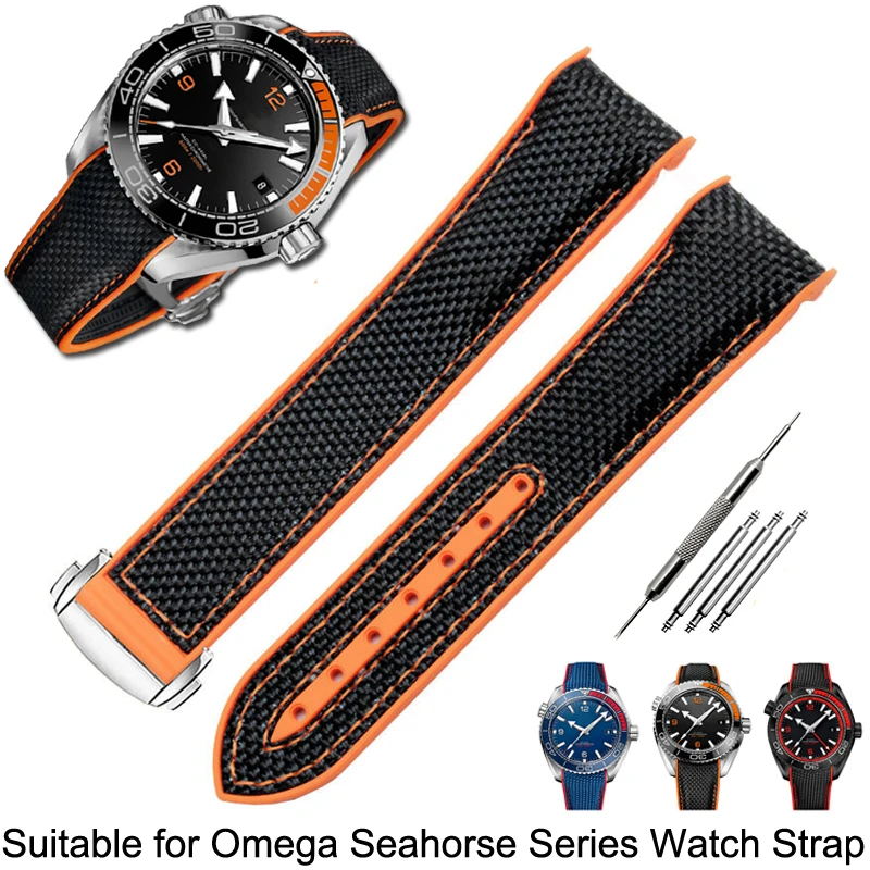 Watch Bracelet For Omega 300 SEAMASTER 600 PLANET OCEAN Folding Buckle Silicone Nylon Strap Watch Accessories Watch Band Chain