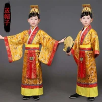 child chinese traditional hanfu dress men boys emperor king stage red clothing children costumes tang suit kids robehat sets