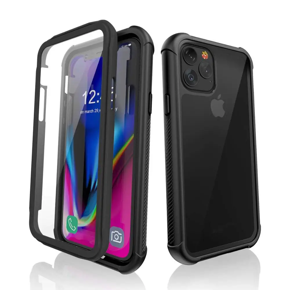 Чехол для телефона для iPhone 11 Pro Max 360 ° полная защита противоударный чехол для iPhone 11 Pro пылезащитный Мягкий ТПУ бампер Броня - Цвет: Black