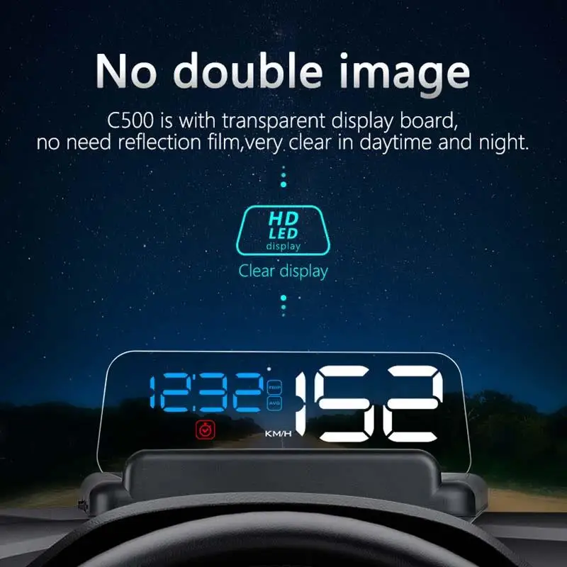 Автомобильный зеркальный проектор C500 OBD2 HUD с дисплеем цифровой скорости