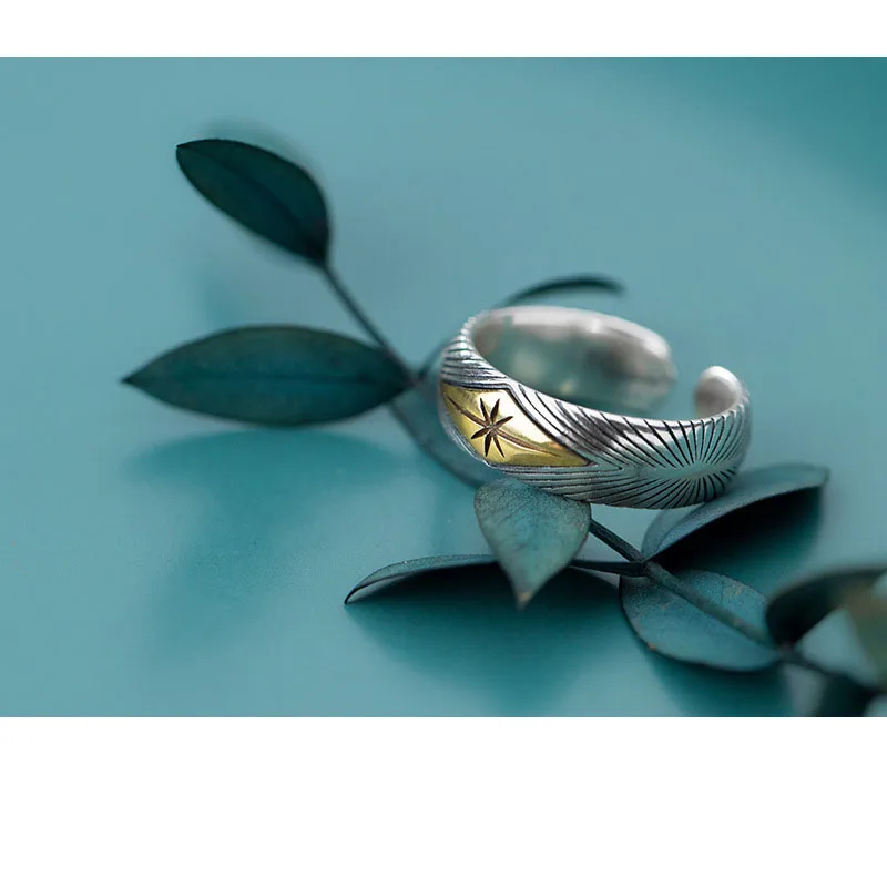 

Ginin 925 Sterling Silver Ring Female Male Korean Fashion Personality Geometry Rhombus Stripe Star Pattern Open Finger Ornament