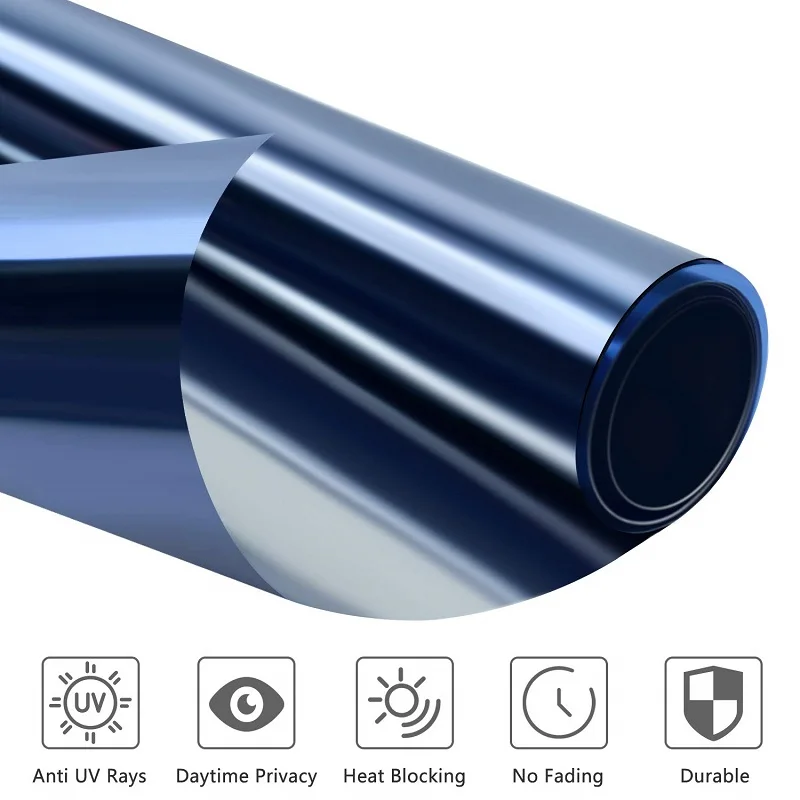 Теплоизоляционная стеклянная пленка длиной 3 м темно синяя Серебристая