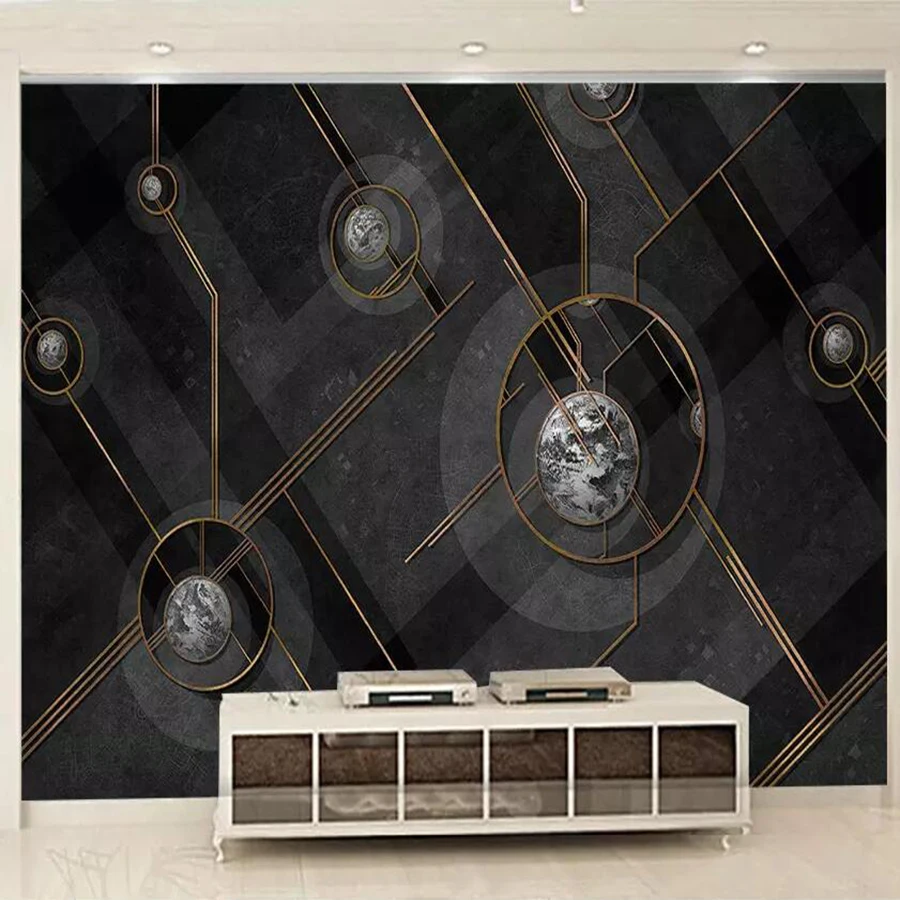 Milofi Custom 3D Wallpaper Mural European Retro Geometric Gold Line Marble Earth Background Wall Decoration Wallpaper Mural