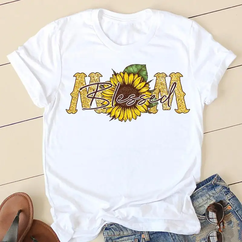 

Футболка женская с коротким рукавом и цветочным принтом, милая мультяшная одежда 90-х, модная рубашка с графическим принтом для мам, весна-ле...