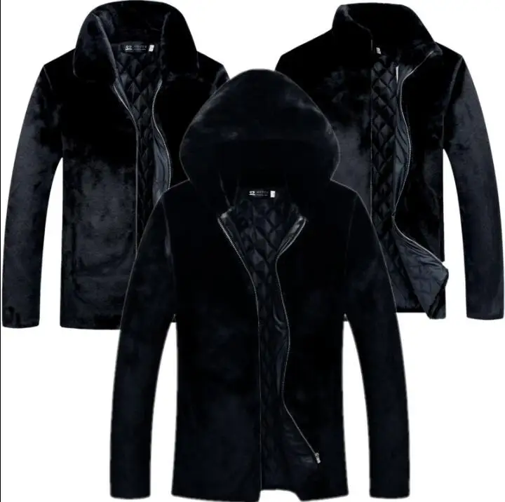 Осенняя куртка из искусственной норки с капюшоном Мужская зимняя утолщенная