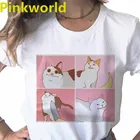 Kawaii Cat Аниме графический принт Женская футболка Повседневная Базовая O-воротник белая рубашка с коротким рукавом женская футболка Прямая поставка