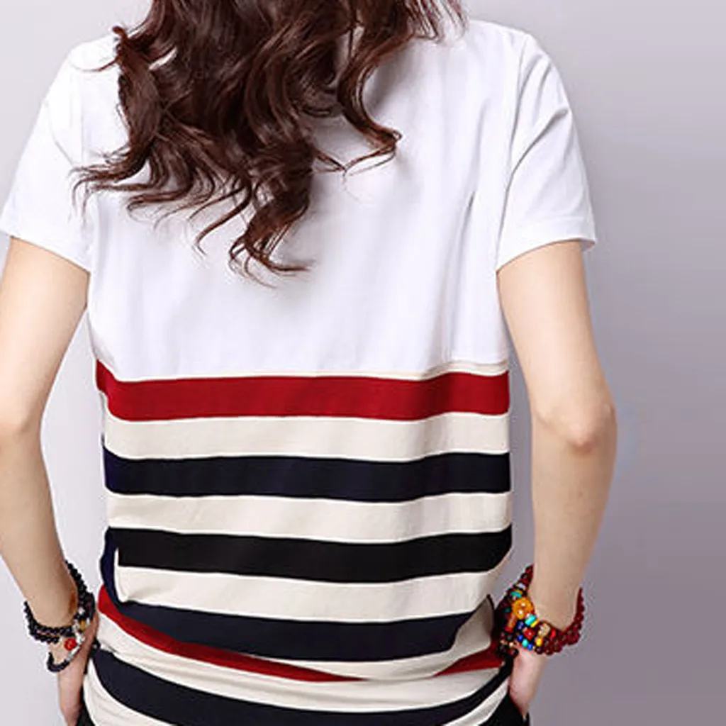Женская футболка в полоску с круглым вырезом и коротким рукавом | одежда