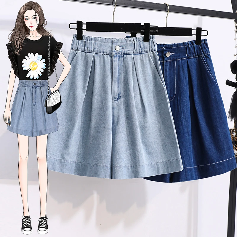 

Denim Wide Leg Plus Size 5Xl Large Fashion Zevity Basic High Waist Summer Women'S Casual Cycling Clothing Sports Shorts 2021
