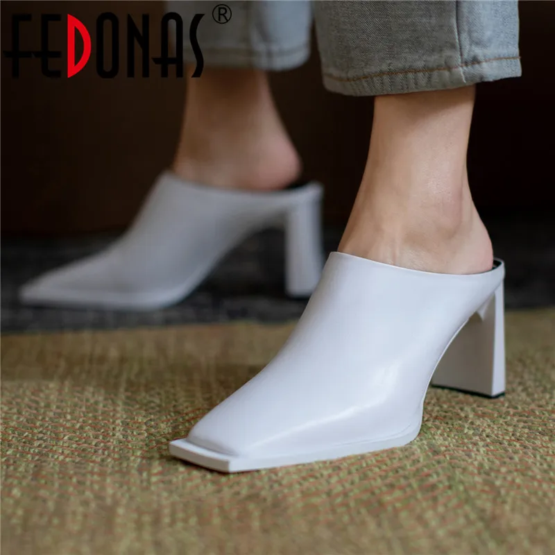 

Женские мюли с квадратным носком FEDONAS, черные туфли из натуральной кожи на высоких каблуках, Клубная обувь на весну-лето 2021