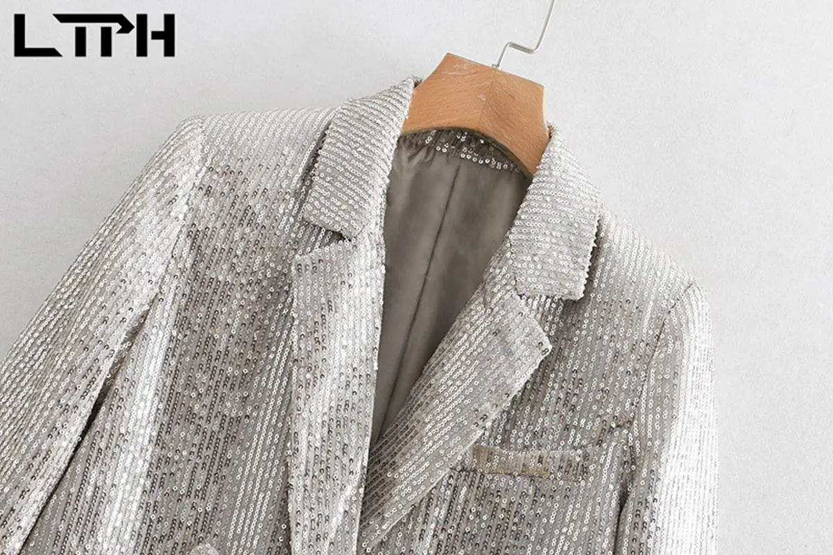LTPH-Chaqueta informal holgada de lentejuelas para mujer, traje largo vintage para fiesta, chaqueta elegante, primavera 2021