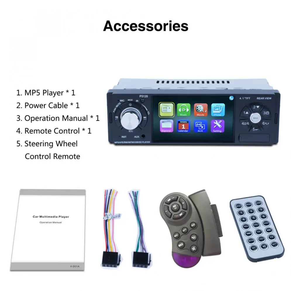 P5120 4,1 дюймов 1 Din Bluetooth автомобильный MP5 плеер TFT экран стерео аудио FM станция Авто видео с пультом дистанционного управления