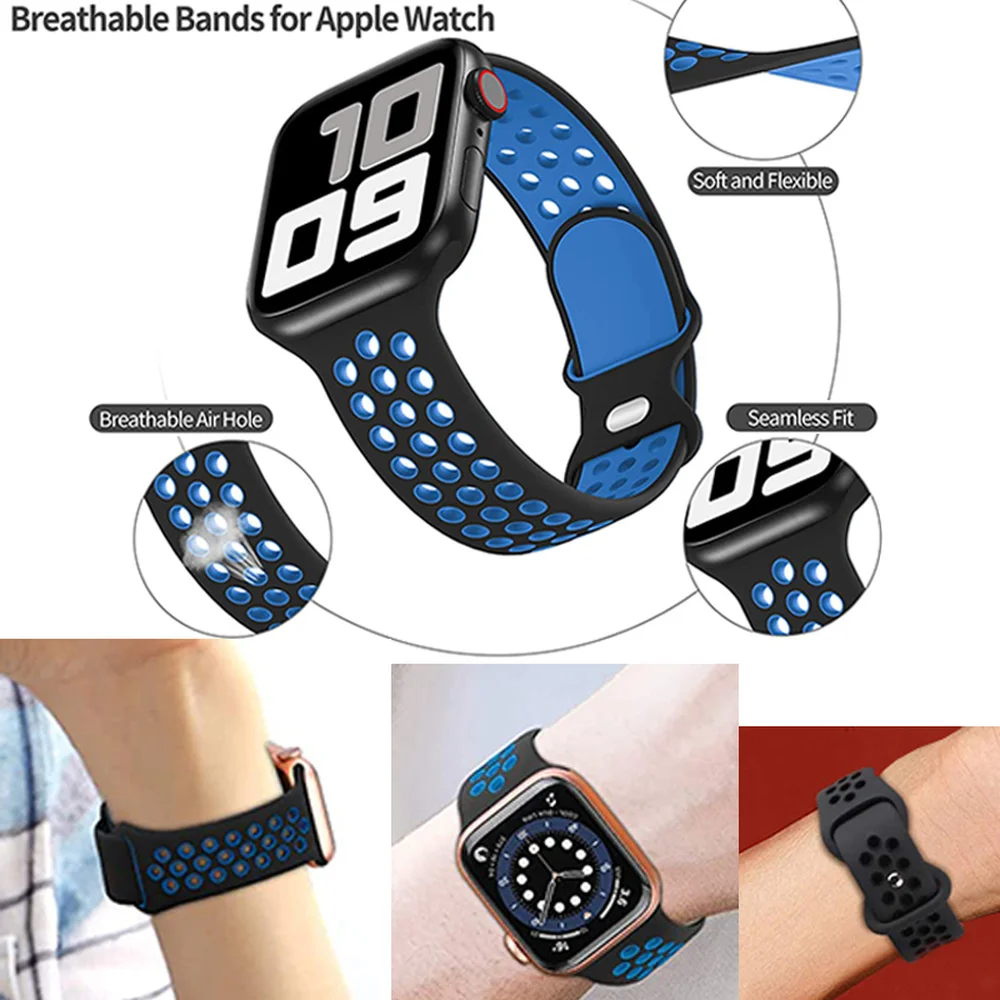 

Sport Strap For Apple Watch Band 6 SE 5 4 44mm 40mm Silicone Breathable Belt Bracelet to iWatch Watchband Series 54321 38mm 42mm