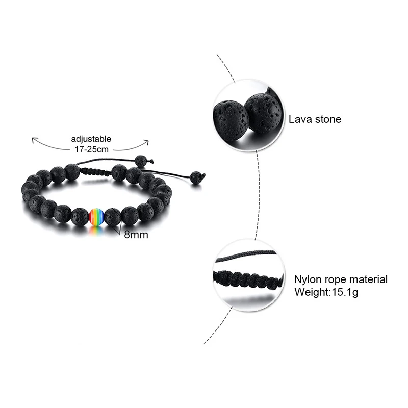 Браслет из лавового камня с бусинами минималистичный Черный Плетеный веревочный