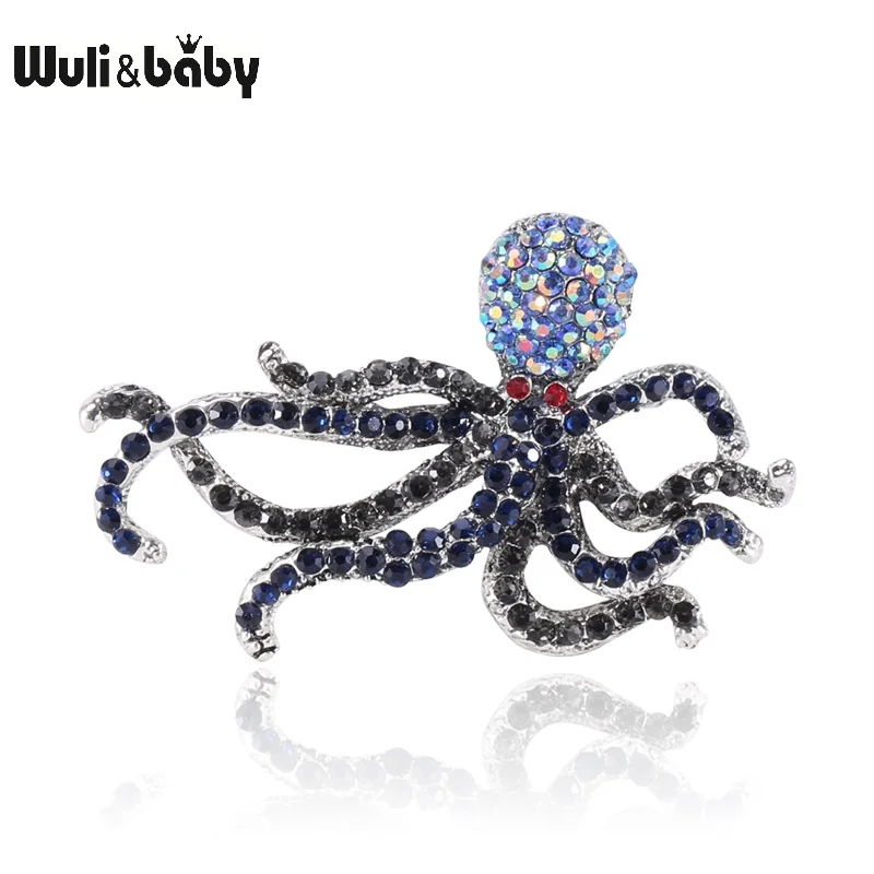 Wuli & baby полностью Стразы осьминог броши Рыба для женщин и мужчин синий зеленый