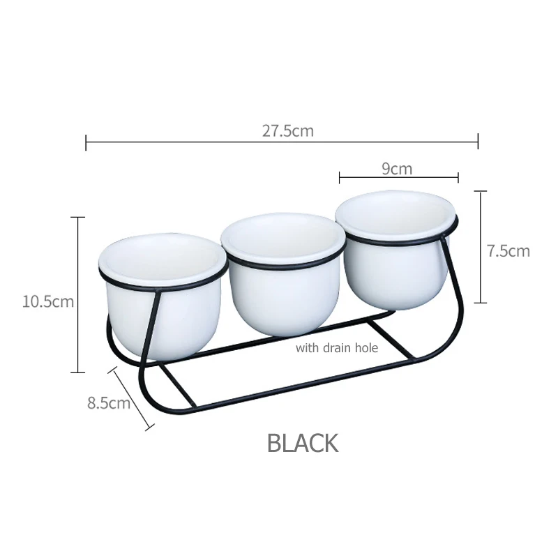 Современные белые керамические цветочные горшки с золотистой черной железной