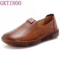 gktinoo 2021 handmade genuine leather autumn women shoes mother loafers slip on soft bottom flat casual single shoes