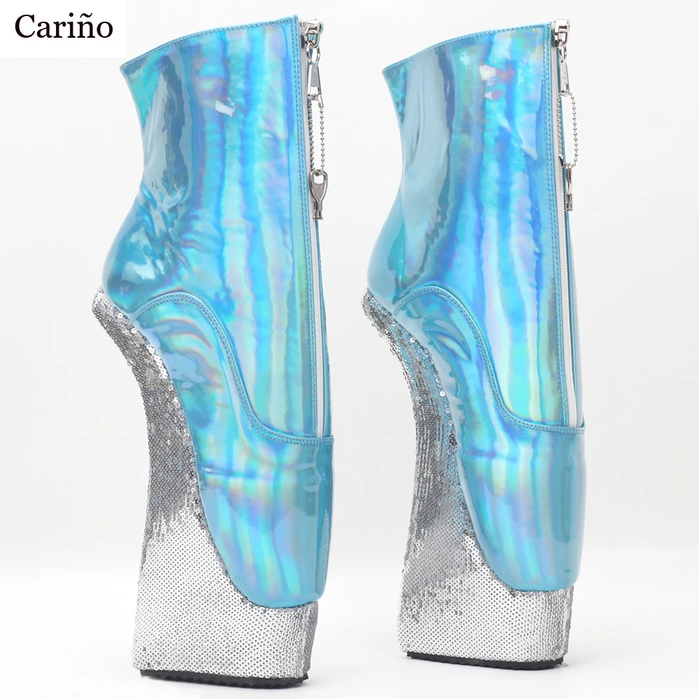 

22 см туфли на сверхвысоком каблуке; Балетки; Женская пикантная модная обувь на платформе с голографической отделкой ботильоны размеры 36–46