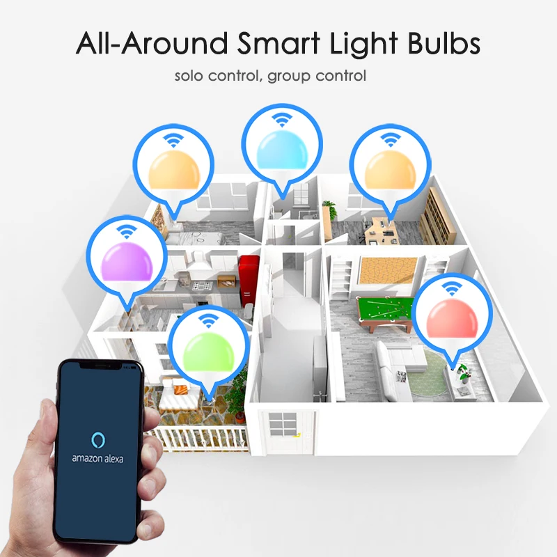 Умсветильник лампа B22 E27 с Wi-Fi светодиодная RGB работает Alexa/Google Home 15 Вт 85-265 в функция