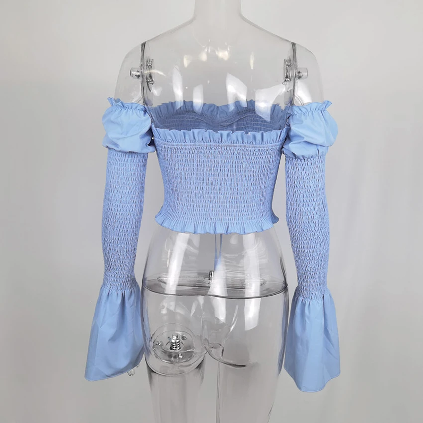 

Sexy Slash Neck Off Shoulder Tops Women Blue Solid Color Bandage Slim Ropa De Mujer Fashion Streetwear Female Tank Tops