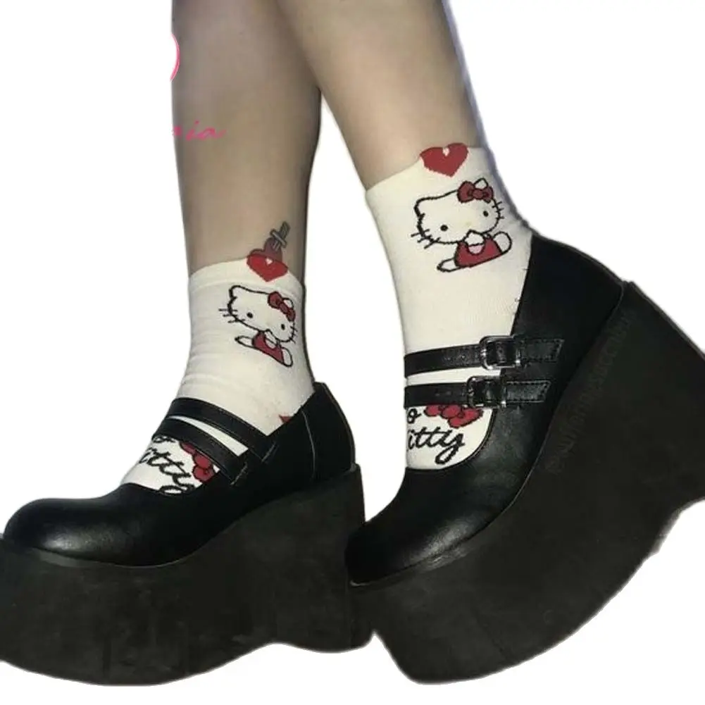 Женские туфли лодочки на танкетке милые в готическом стиле платформе и высоком