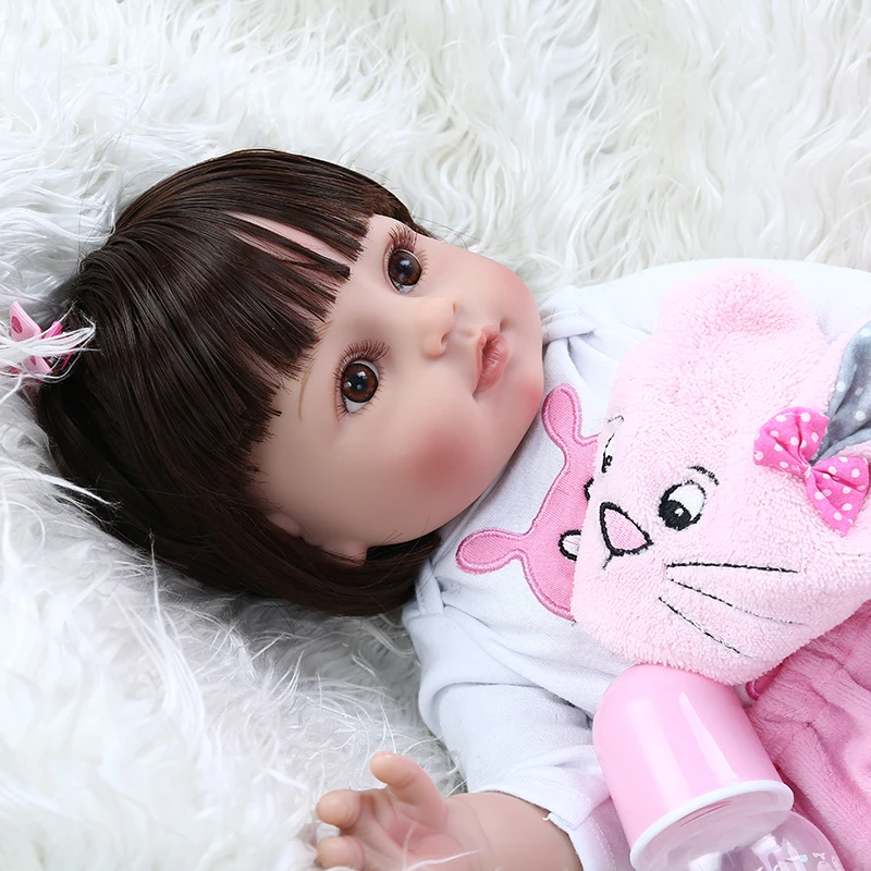 48 см силиконовая кукла reborn baby новорожденная девочка с розовым кроличьим платьем