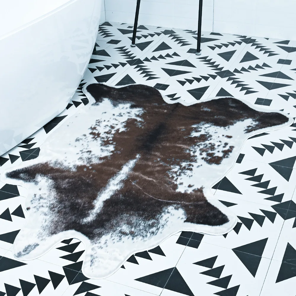 저렴한 모조 암소 모피 깔개 불규칙한 가정용 바닥 매트 미끄럼 방지 어린이 크롤링 카펫 담요 거실 빈티지 장식