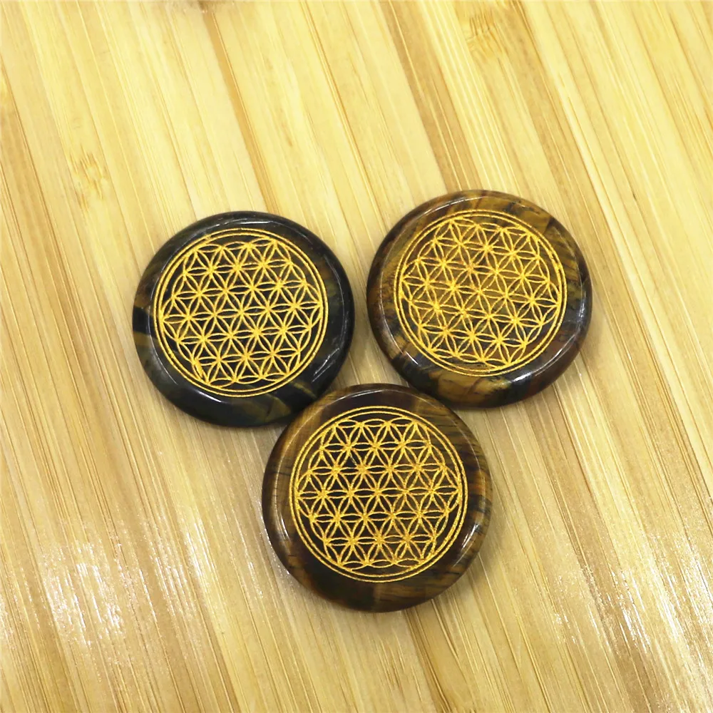 Гравировкой символ полированный ладони камень реики 7 Чакра в стиле тигровый