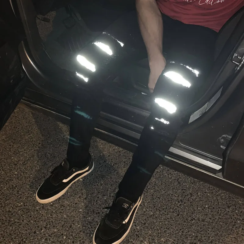 2019 мужские рваные Светоотражающие уличные брюки в стиле хип хоп облегающие