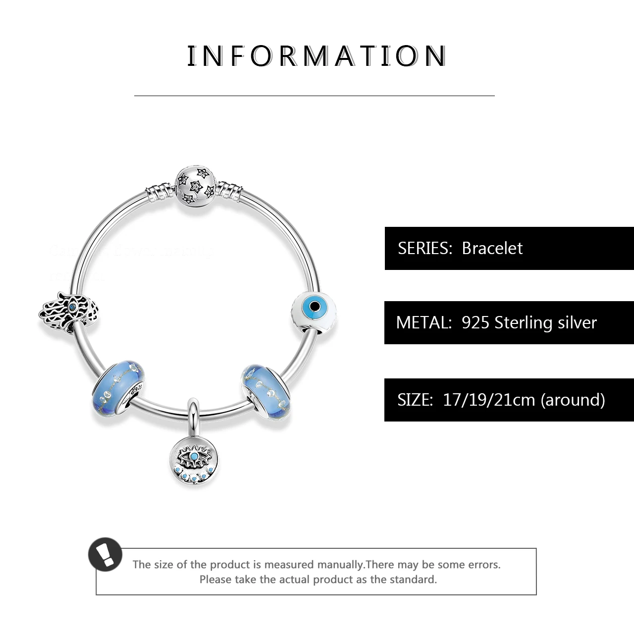 

New 925 Sterling Silver Women Luxury star with zircon Bracelet blue Glass Beads Charm Bracelet For Women Party Jewelry DIY Gift