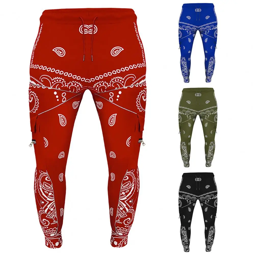 

Men Harem Pants Printed Multi Pockets Drawstring Ankle Tied Cargo Trousers for Sports