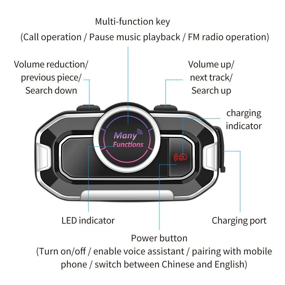Гарнитура для шлема V9 Bluetooth 5 0 Интерком из АБС-пластика громкая связь музыкальный