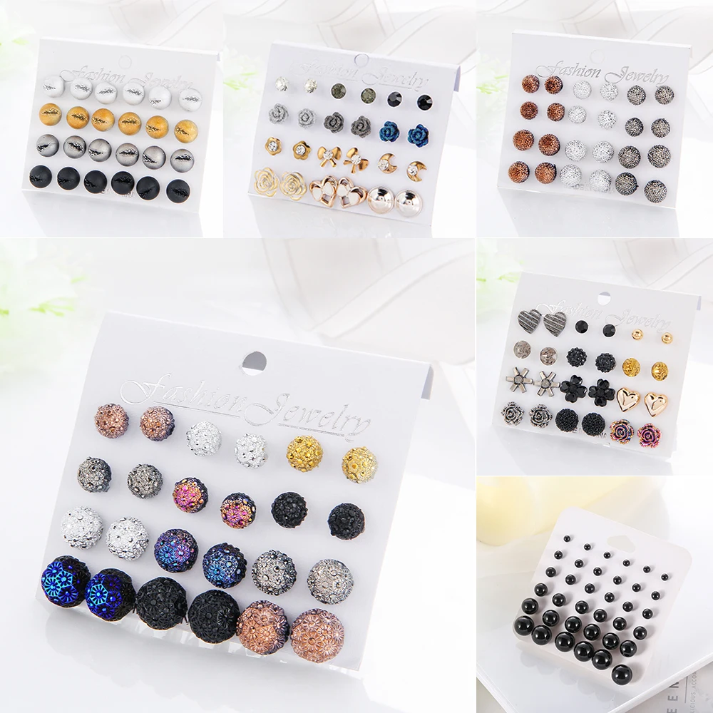 12 пар серьги гвоздики в смешанном стиле набор для женщин циркониевые шары с