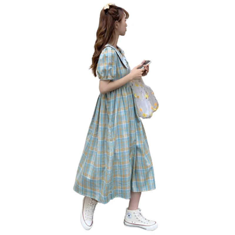 

French Puff Sleeve Women's Summer Lady Super A- line First Love Skirt Mori Long Dress Ankle Fairy