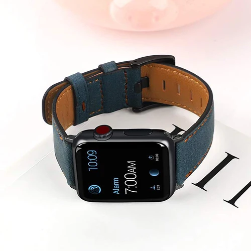 blue Ретро-стиле, из натуральной кожи, ремешок для наручных часов Apple Watch 4 5 44 мм 40 мм, 42 мм, 38 мм, версия наручных часов iwatch, ремешок Watch series 5/4/3/2/1 браслет аксессуары - Цвет ремешка: blue