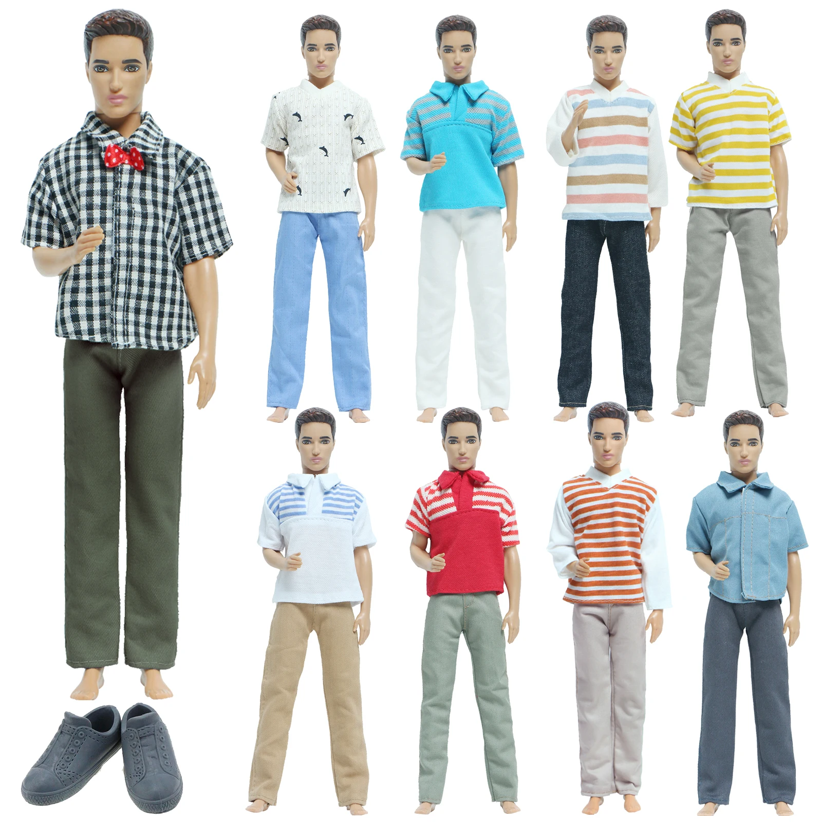 Комплект одежды мужской рубашка и брюки Одежда для куклы клетчатая в полоску Топ
