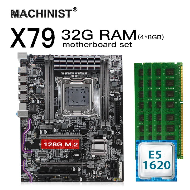 X79 LGA 2011 комплект материнской платы atx с процессором Intel Xeon E5 1620 32G(4*8G) DDR3 REG ECC RAM M.2 NVME