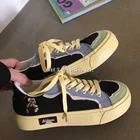 Женские спортивные кроссовки QWEEK, черные парусиновые кроссовки на плоской вулканизированной подошве, повседневные Дизайнерские кроссовки для тенниса, для осени