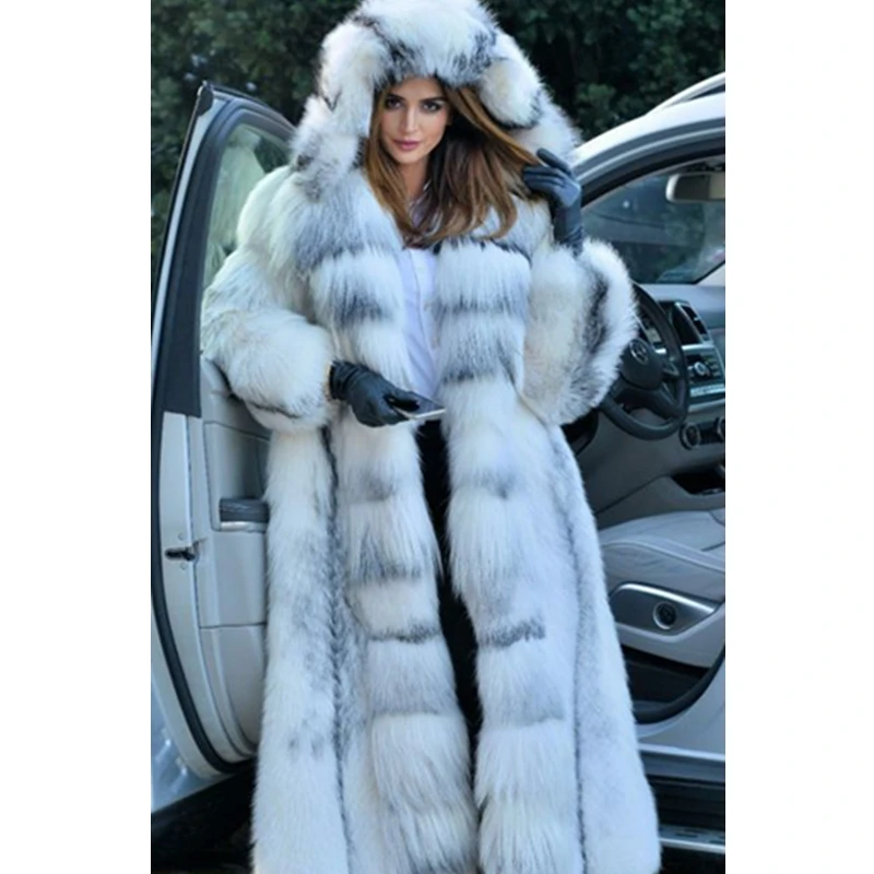 

Wepbel Fur Integrated Leather Fur Overcoats Fox Fur Jackets Women Hooded Faux Fur Coat Female Outwear Jackets Long Hooded