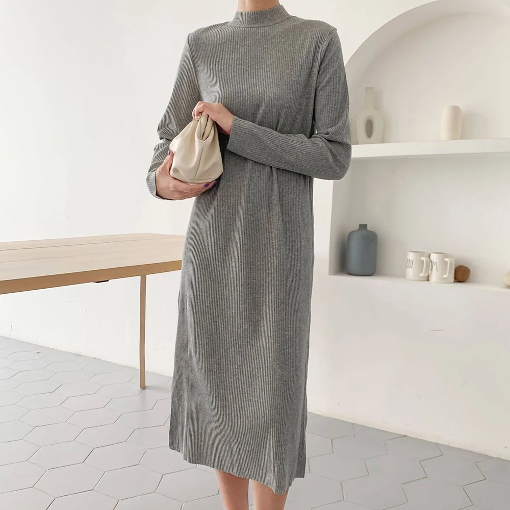 2019 женский длинный зимний свитер вязаный с воротником-стойкой пуловер осенний