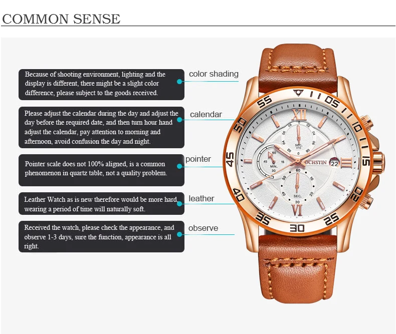 reloj hombre OCHSTIN Rose Gold Luxury watch Automatic Calendar business men watch in Casual sport leather band quartz watch men