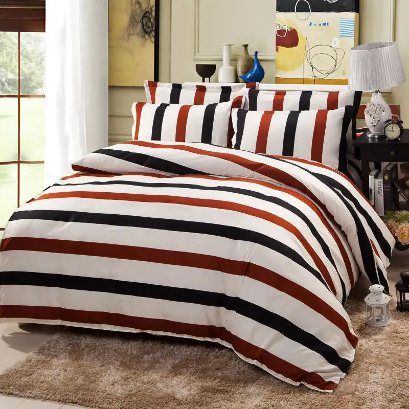 Red And Black Stripe Printed Bedding Sets Soft Duvet Cover Single/Twin/Queen/King Size Bedclothes 3pcs | Дом и сад