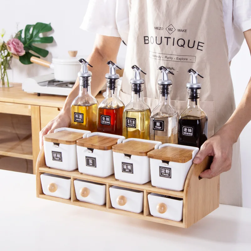 Бамбуковый квадратный горшок керамический для приправ емкость хранения коробка