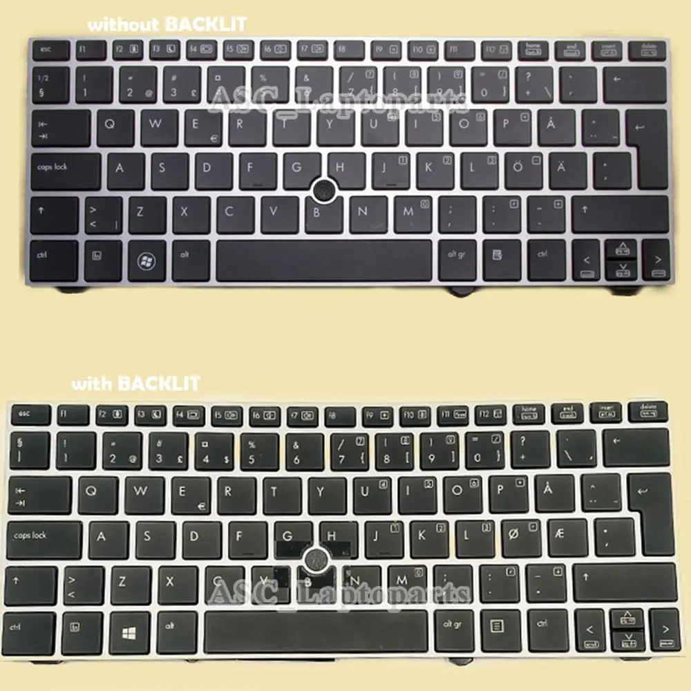 

New SD Swedish Nordic Finnish Danish Norwegian Keyboard FOR HP Elitebook 2170P Silver Frame Black, with Pointer, BLACKLIT