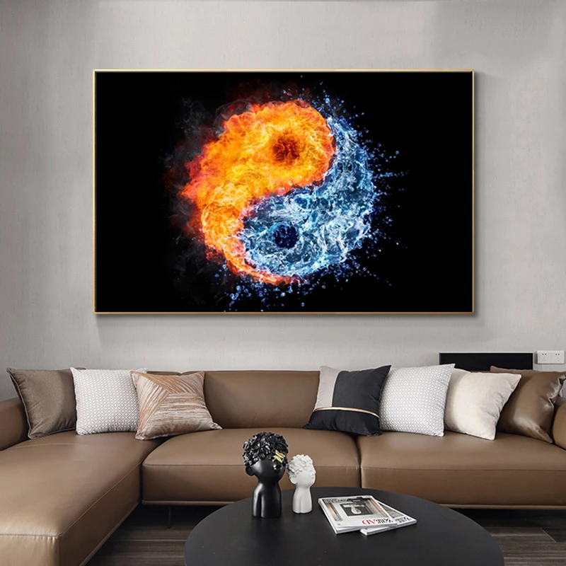 

Abstract Fire and Water Tai Chi Canvas Paintings Modern Posters and Prints Cuadros Wall Art Pictures for Living Room Home Decor